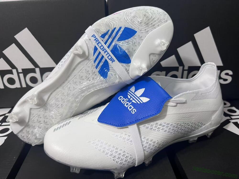 Adidas Predator Elite Foldover Tongue FG Low-Tops Soccer Cleats - Beige/White/Blue