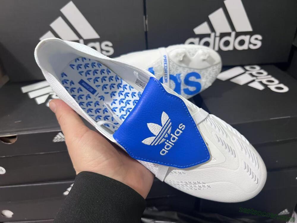 Adidas Predator Elite Foldover Tongue FG Low-Tops Soccer Cleats - Beige/White/Blue