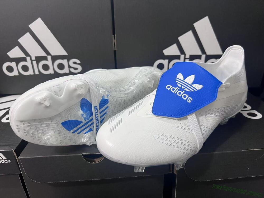 Adidas Predator Elite Foldover Tongue FG Low-Tops Soccer Cleats - Beige/White/Blue