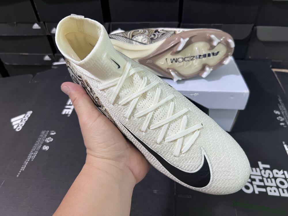 Nike Air Zoom Mercurial Superfly 10 Elite FG High-Tops Soccer Cleats - Beige/Black/Yellow