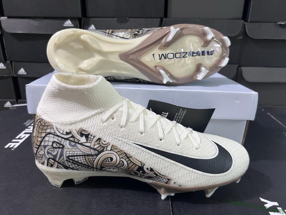 Nike Air Zoom Mercurial Superfly 10 Elite FG High-Tops Soccer Cleats - Beige/Black/Yellow