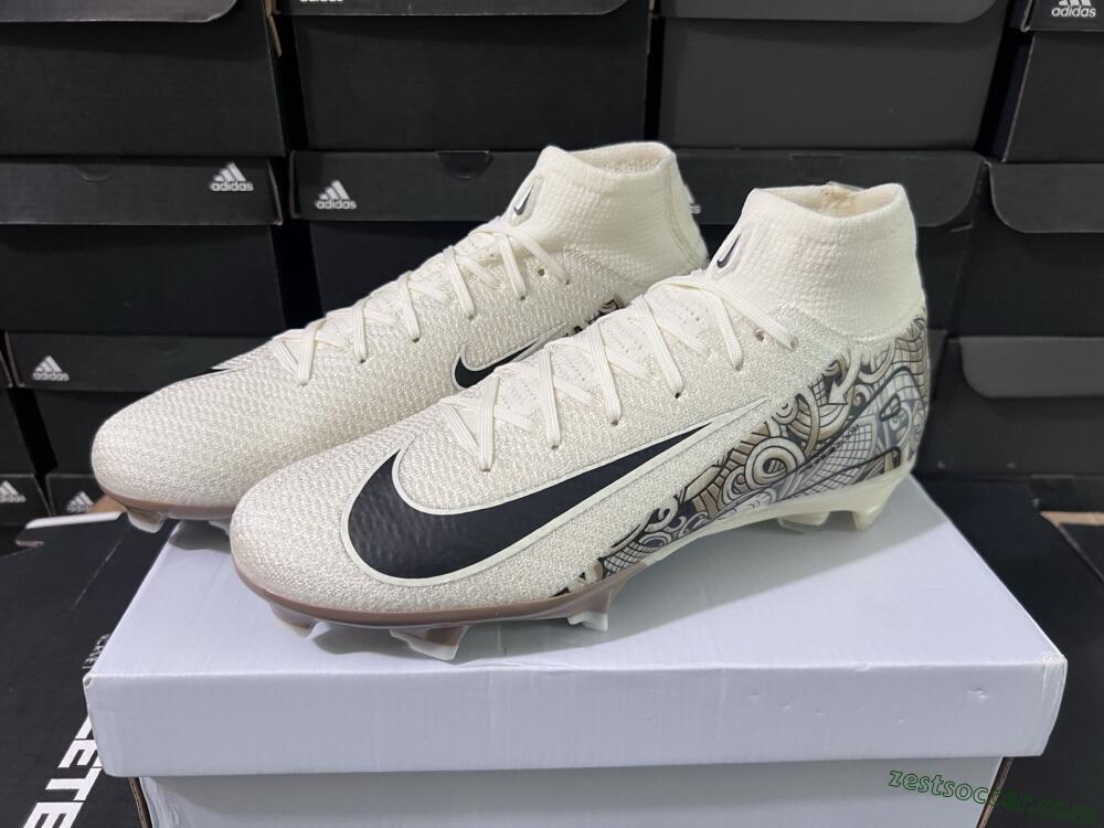 Nike Air Zoom Mercurial Superfly 10 Elite FG High-Tops Soccer Cleats - Beige/Black/Yellow