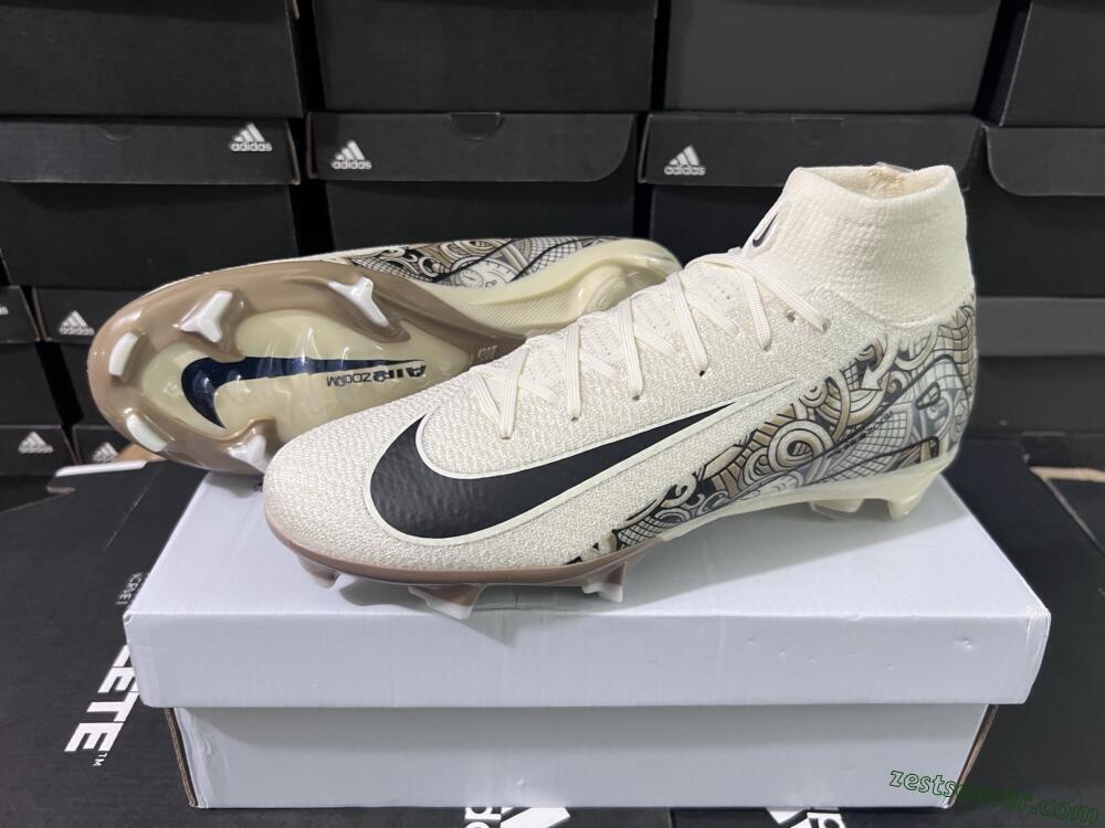 Nike Air Zoom Mercurial Superfly 10 Elite FG High-Tops Soccer Cleats - Beige/Black/Yellow