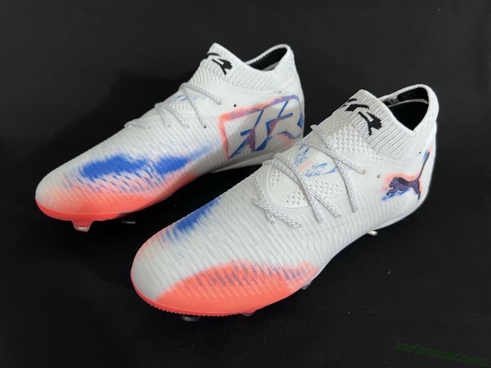 Puma Future 8 Ultimate FG Low-Tops Soccer Cleats - White/Pink/Blue