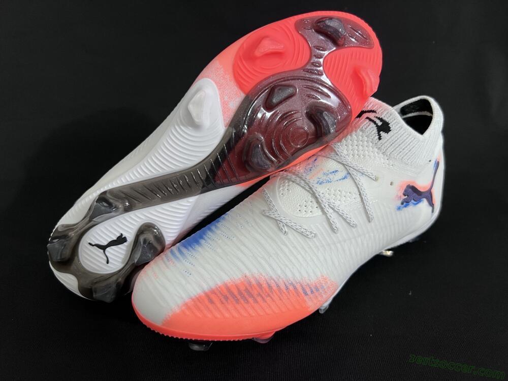 Puma Future 8 Ultimate FG Low-Tops Soccer Cleats - White/Pink/Blue