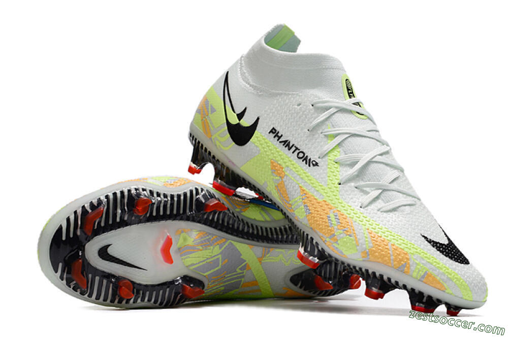 Nike Phantom GT 2 DF Elite FG High-Tops Soccer Cleats - White/Green 3