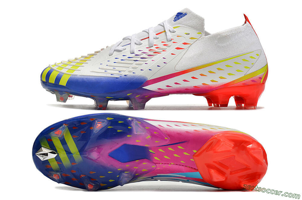 Adidas Predator FIFA World Cup Qatar 2022 Edge+ FG Low-Tops Soccer Cleats - White/Red/Blue 1