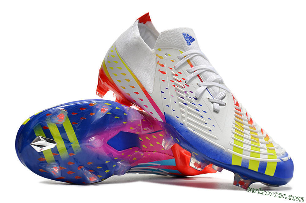 Adidas Predator FIFA World Cup Qatar 2022 Edge+ FG Low-Tops Soccer Cleats - White/Red/Blue 3