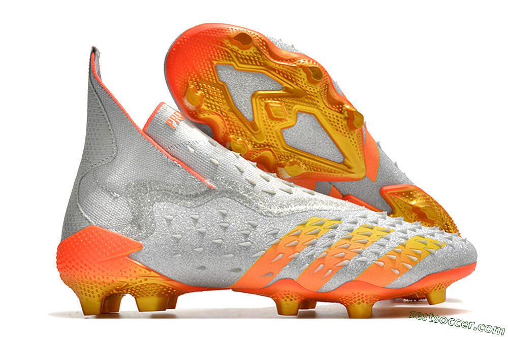 Adidas Predator Freak + FG High-Tops Soccer Cleats - Silver/Orange 0