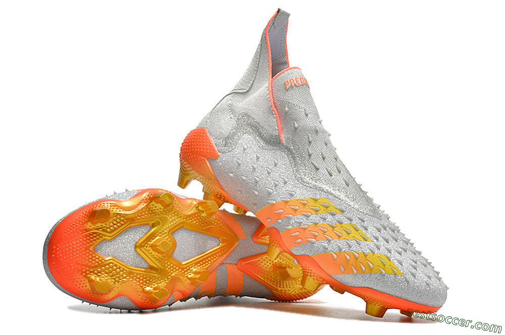 Adidas Predator Freak + FG High-Tops Soccer Cleats - Silver/Orange 3