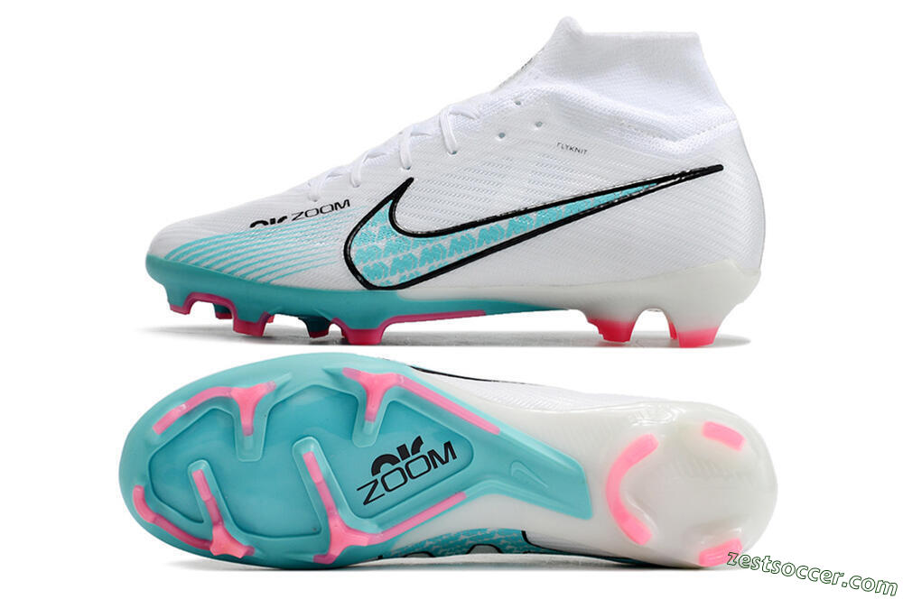 Nike Air Zoom Mercurial Superfly 9 Elite FG High-Tops Soccer Cleats - White/Blue/Pink 1