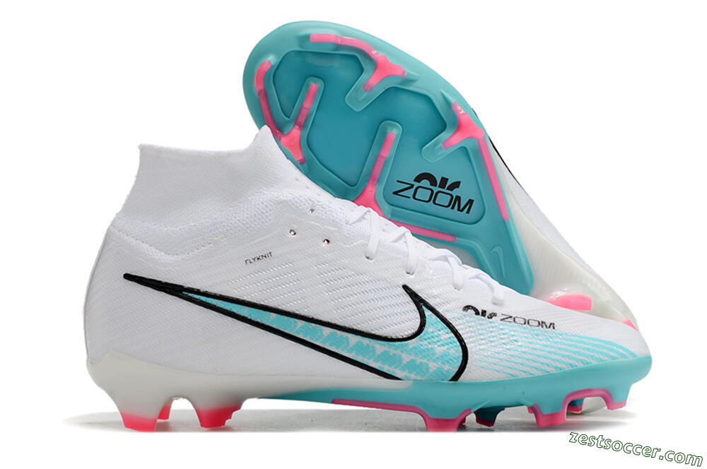 Nike Air Zoom Mercurial Superfly 9 Elite FG High-Tops Soccer Cleats - White/Blue/Pink 0