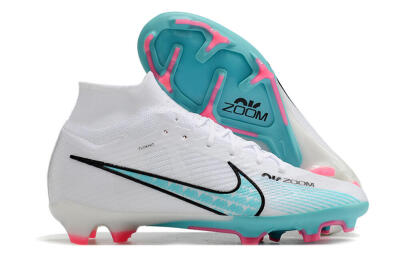 Nike Air Zoom Mercurial Superfly 9 Elite FG High-Tops Soccer Cleats - White/Blue/Pink