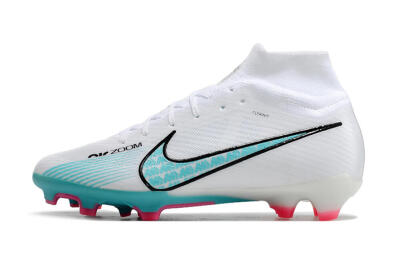 Nike Air Zoom Mercurial Superfly 9 Elite FG High-Tops Soccer Cleats - White/Blue/Pink