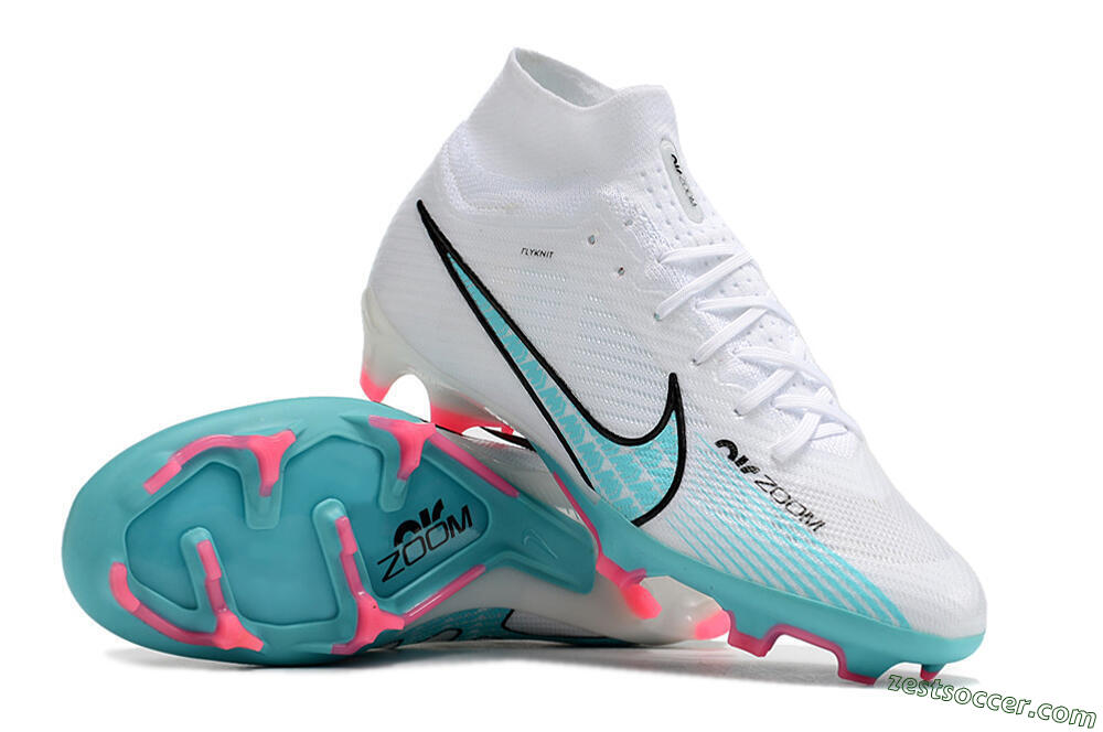 Nike Air Zoom Mercurial Superfly 9 Elite FG High-Tops Soccer Cleats - White/Blue/Pink 3