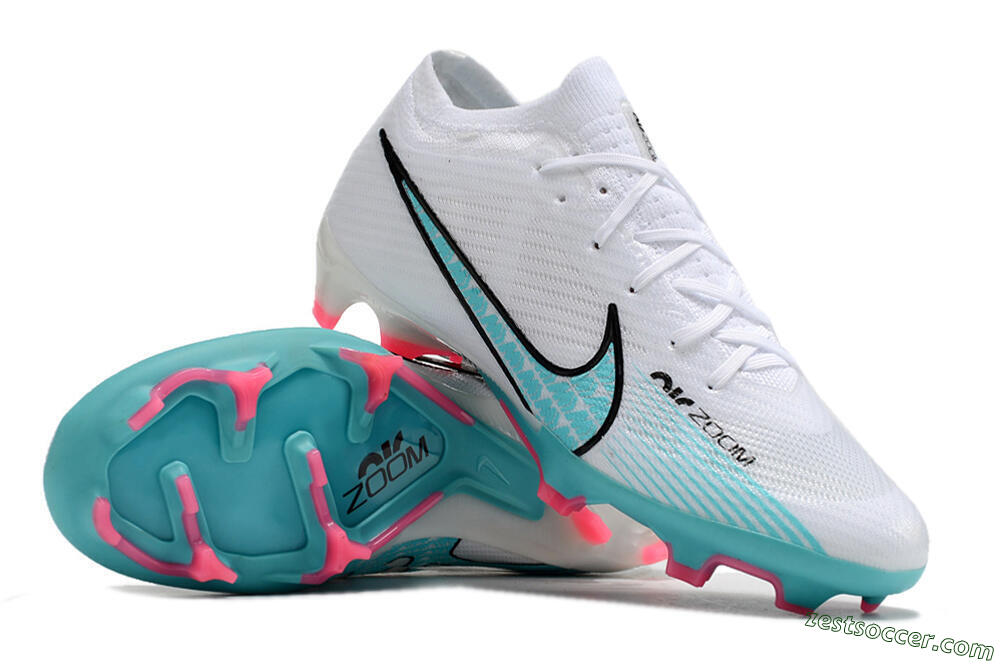 Nike Air Zoom Mercurial Vapor 15 Elite FG Low-Tops Soccer Cleats - White/Blue/Pink 3