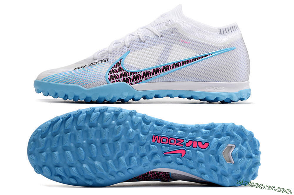Nike Mercurial Vapor 15 Elite TF Low-Tops Soccer Shoes - White/Blue/Pink 1