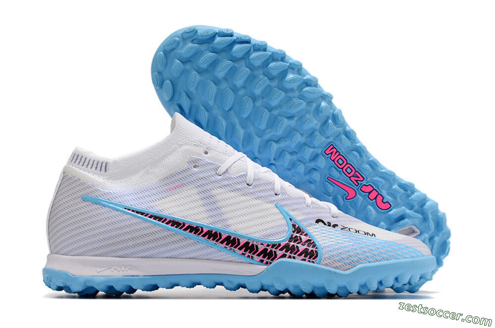 Nike Mercurial Vapor 15 Elite TF Low-Tops Soccer Shoes - White/Blue/Pink 0