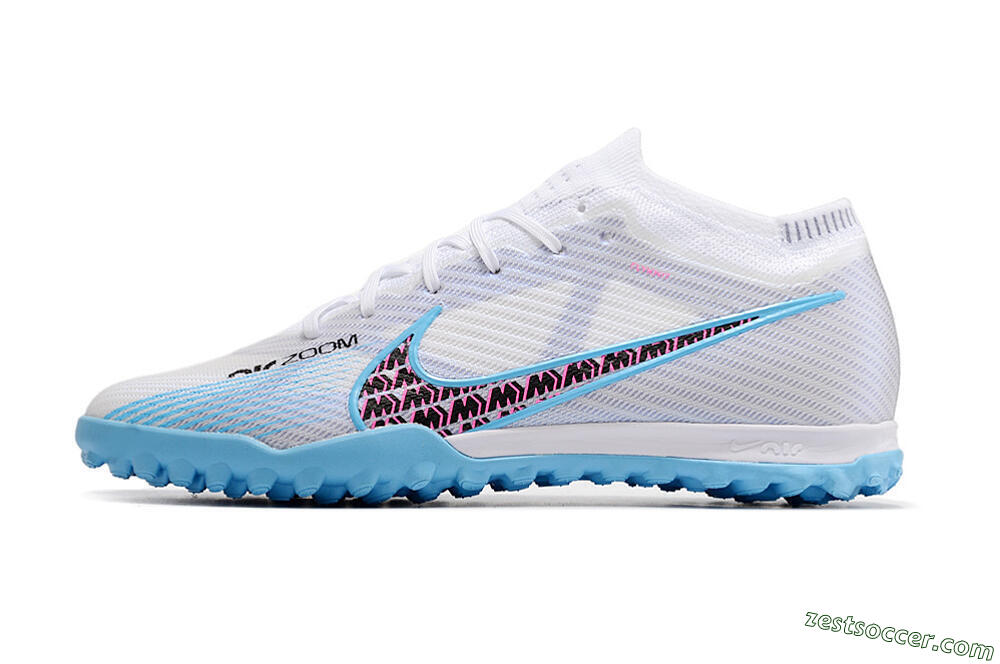 Nike Mercurial Vapor 15 Elite TF Low-Tops Soccer Shoes - White/Blue/Pink 2