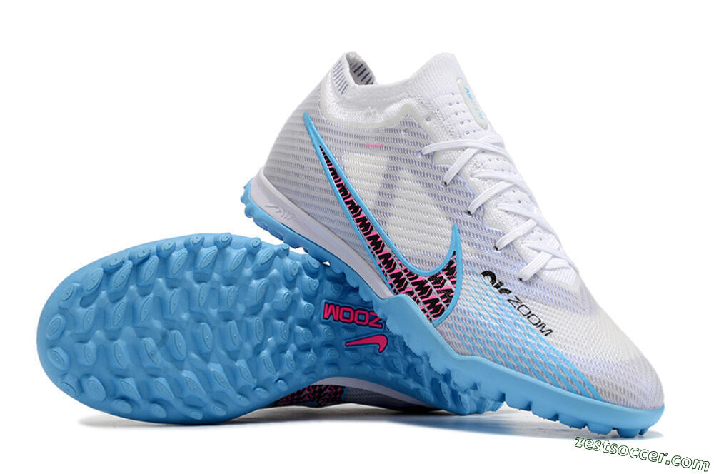 Nike Mercurial Vapor 15 Elite TF Low-Tops Soccer Shoes - White/Blue/Pink 3