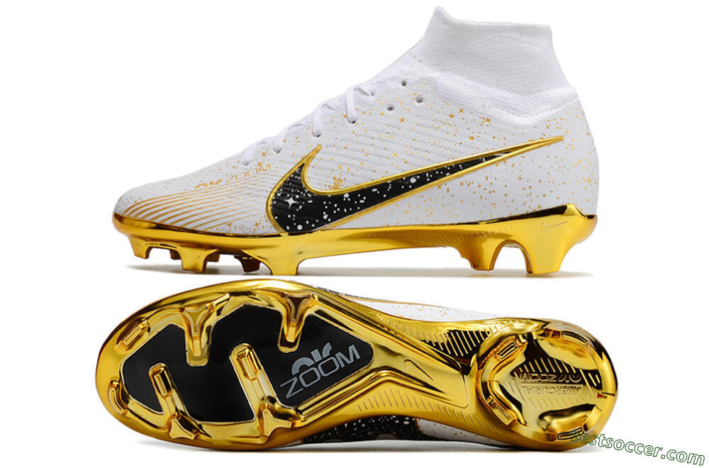 Nike Air Zoom Mercurial Superfly 9 Elite FG High-Tops Soccer Cleats - White/Black/Gold 1