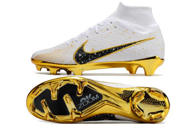 Nike Air Zoom Mercurial Superfly 9 Elite FG High-Tops Soccer Cleats - White/Black/Gold