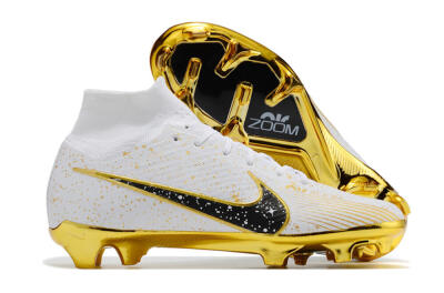 Nike Air Zoom Mercurial Superfly 9 Elite FG High-Tops Soccer Cleats - White/Black/Gold