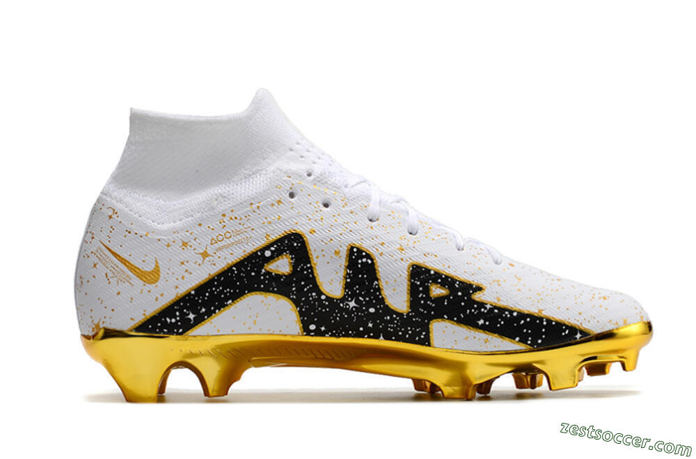 Nike Air Zoom Mercurial Superfly 9 Elite FG High-Tops Soccer Cleats - White/Black/Gold 4