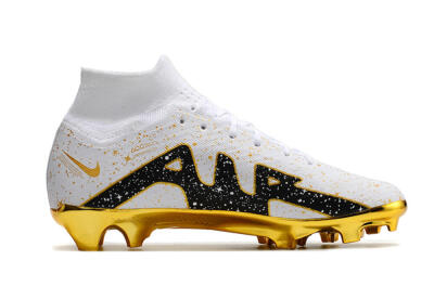 Nike Air Zoom Mercurial Superfly 9 Elite FG High-Tops Soccer Cleats - White/Black/Gold