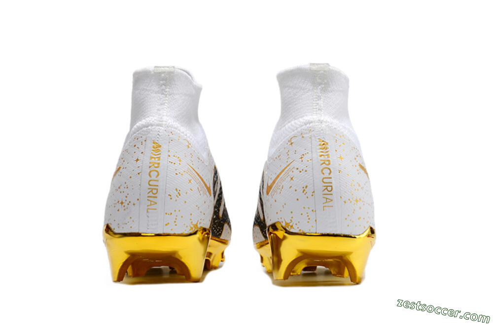 Nike Air Zoom Mercurial Superfly 9 Elite FG High-Tops Soccer Cleats - White/Black/Gold 6