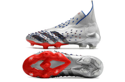 Adidas Predator Freak+ FG High-Tops Soccer Cleats - Silver/Black/Blue/Red