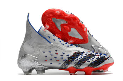 Adidas Predator Freak+ FG High-Tops Soccer Cleats - Silver/Black/Blue/Red