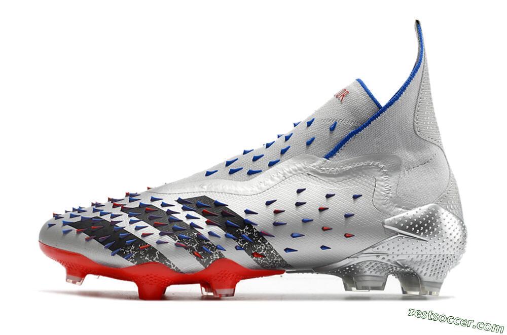 Adidas Predator Freak+ FG High-Tops Soccer Cleats - Silver/Black/Blue/Red 2