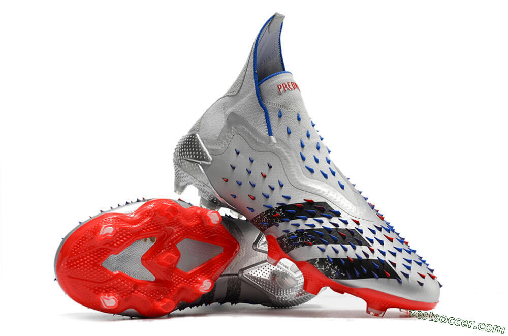 Adidas Predator Freak+ FG High-Tops Soccer Cleats - Silver/Black/Blue/Red 3