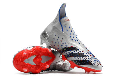 Adidas Predator Freak+ FG High-Tops Soccer Cleats - Silver/Black/Blue/Red