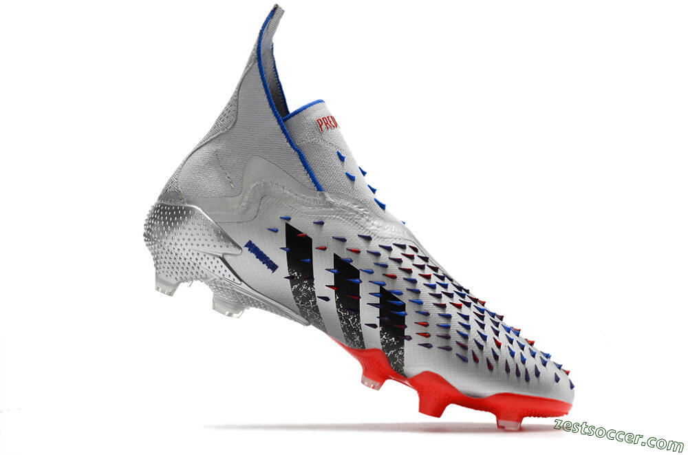 Adidas Predator Freak+ FG High-Tops Soccer Cleats - Silver/Black/Blue/Red 4