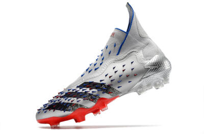 Adidas Predator Freak+ FG High-Tops Soccer Cleats - Silver/Black/Blue/Red