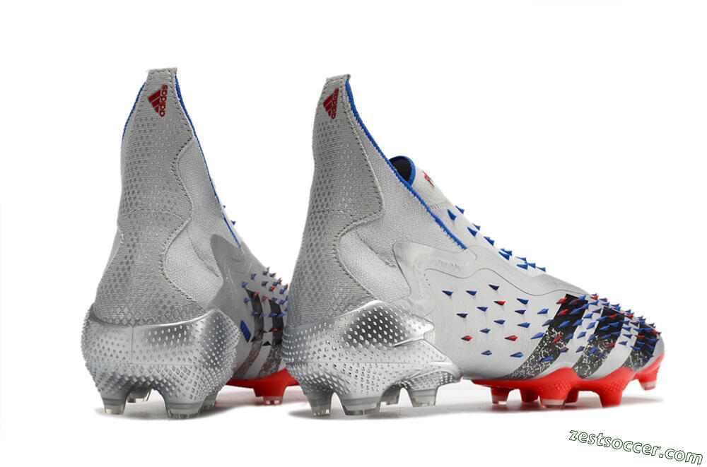 Adidas Predator Freak+ FG High-Tops Soccer Cleats - Silver/Black/Blue/Red 6