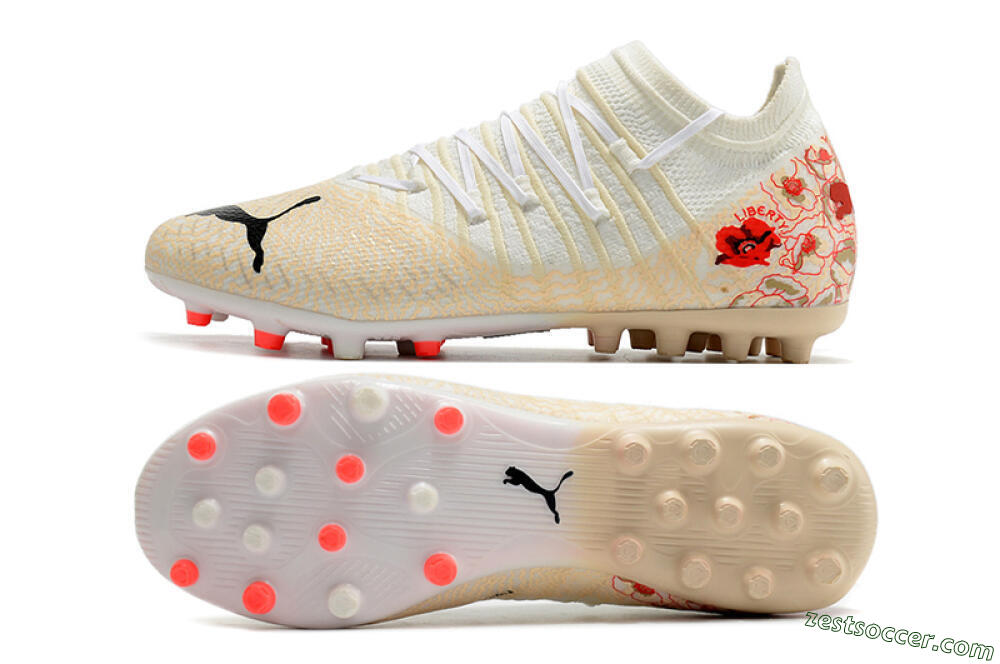 Puma Future Z 1.3 Instinct MG Low-Tops Soccer Cleats - White/Gold/RED 1
