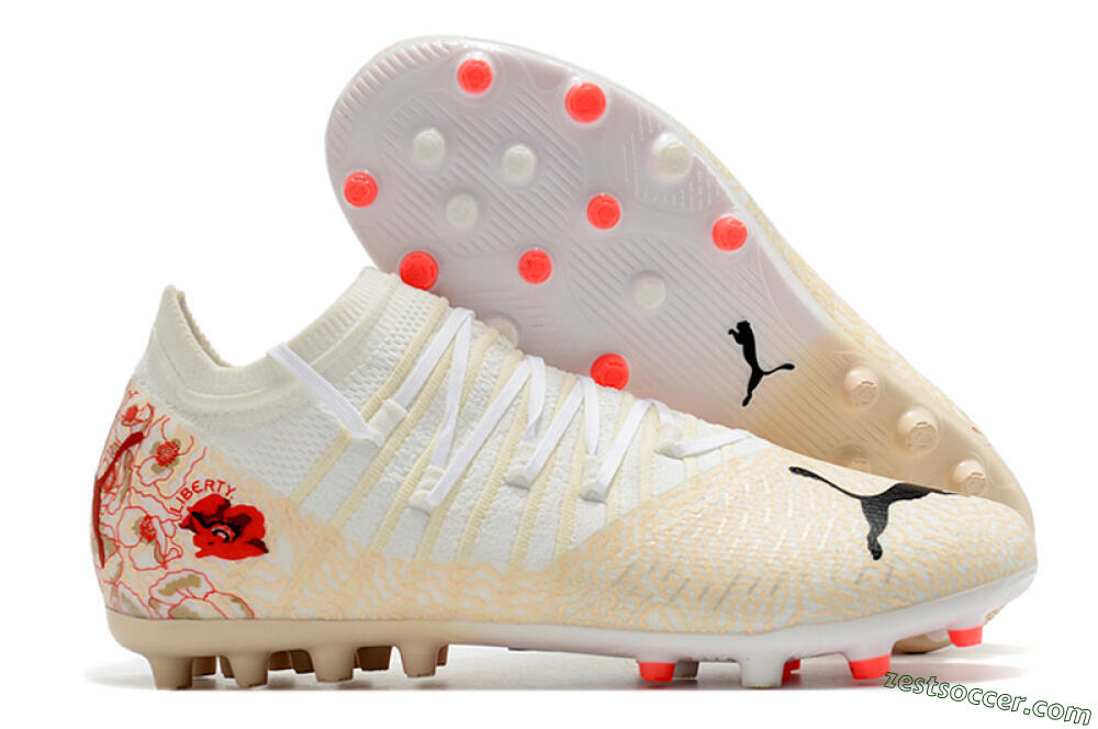 Puma Future Z 1.3 Instinct MG Low-Tops Soccer Cleats - White/Gold/RED 0