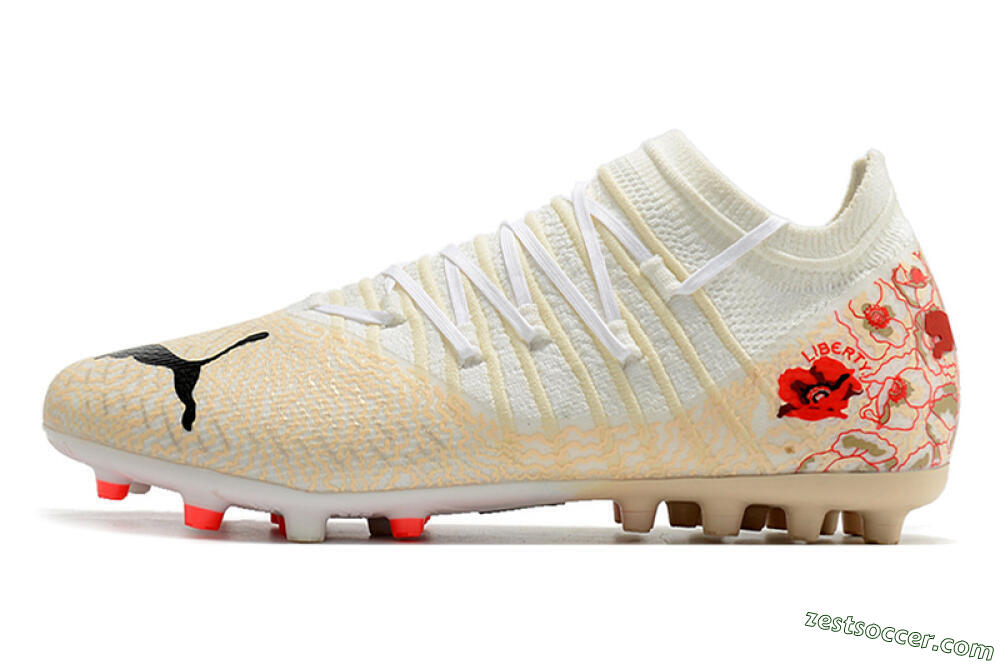 Puma Future Z 1.3 Instinct MG Low-Tops Soccer Cleats - White/Gold/RED 2