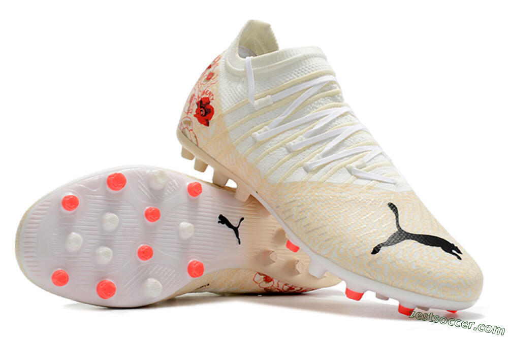 Puma Future Z 1.3 Instinct MG Low-Tops Soccer Cleats - White/Gold/RED 4