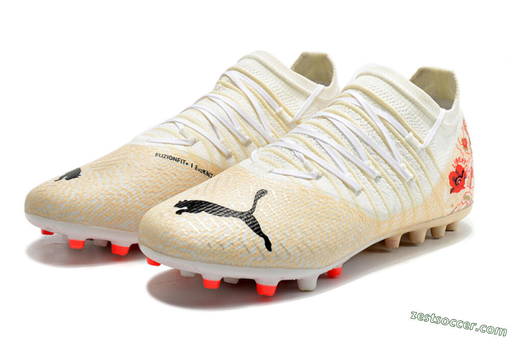 Puma Future Z 1.3 Instinct MG Low-Tops Soccer Cleats - White/Gold/RED 5