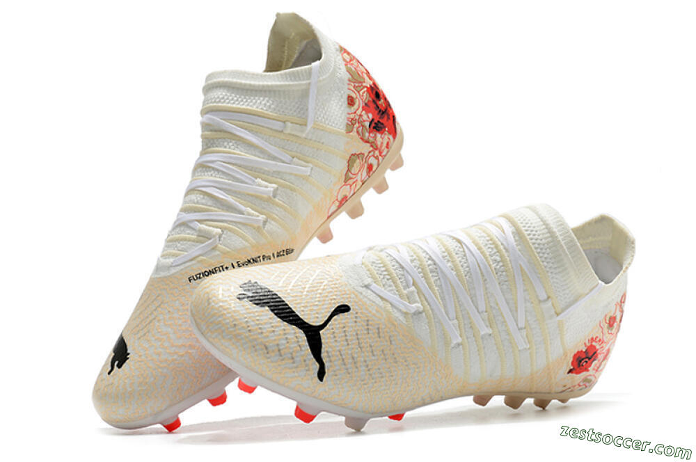 Puma Future Z 1.3 Instinct MG Low-Tops Soccer Cleats - White/Gold/RED 6
