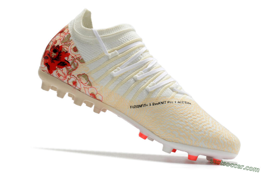 Puma Future Z 1.3 Instinct MG Low-Tops Soccer Cleats - White/Gold/RED 7