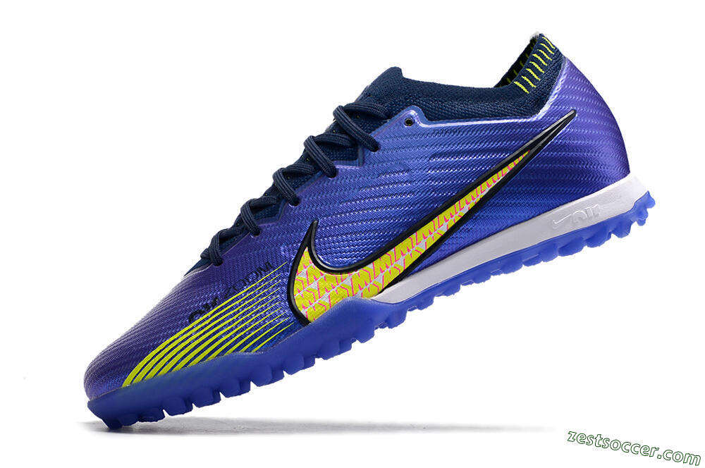 Nike Air Zoom Mercurial Vapor 15 Elite TF Low-Tops Soccer Shoes - Blue/Green/Yellow 5
