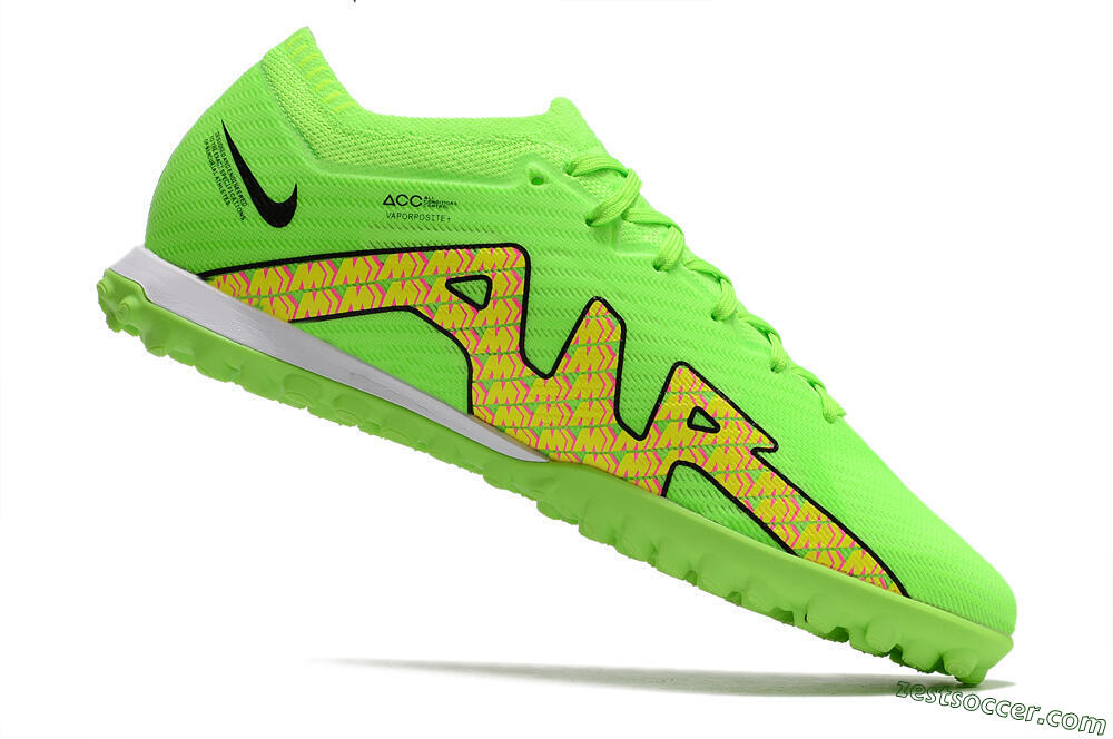 Nike Air Zoom Mercurial Vapor 15 Elite TF Low-Tops Soccer Shoes - Green/Yellow/Pink 4