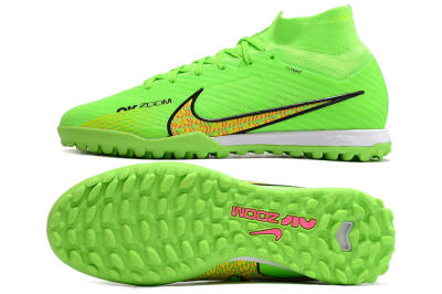 Nike Air Zoom Mercurial Superfly 9 Elite TF High-Tops Soccer Shoes - Green/Yellow/Pink