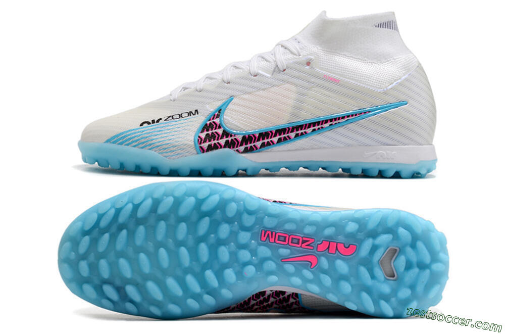 Nike Air Zoom Mercurial Superfly 9 Elite TF High-Tops Soccer Shoes - White/Blue/Pink 1