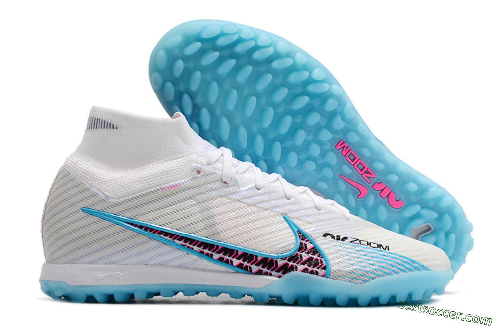 Nike Air Zoom Mercurial Superfly 9 Elite TF High-Tops Soccer Shoes - White/Blue/Pink 0